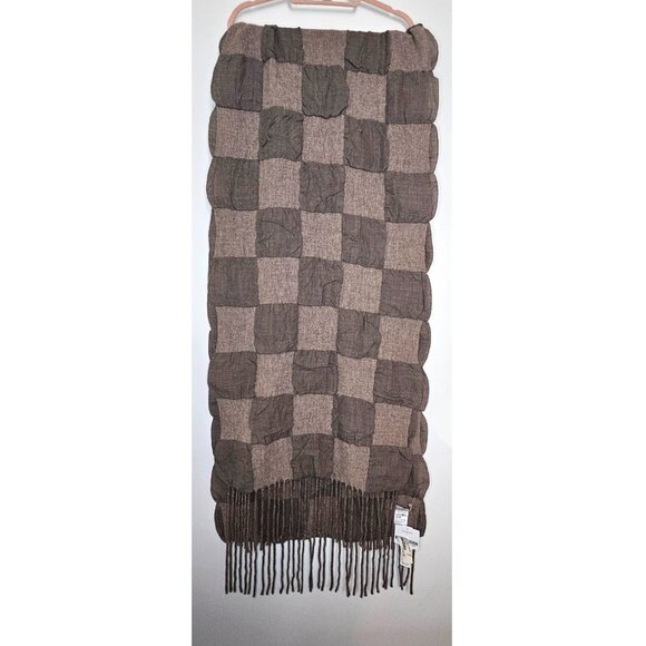 NWT!! Yohji Yamamoto 100% Laine Wool Checkered Plaid Boucle Double Scarf Wrap - Picture 5 of 10